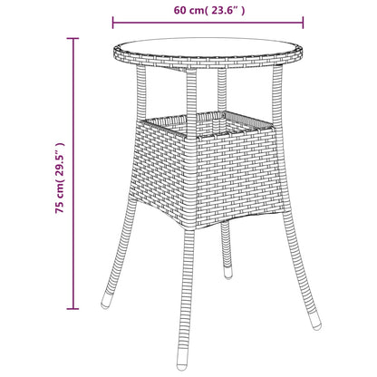 Tuintafel Ø60x75 cm gehard glas en poly rattan bruin - AllerleiShop