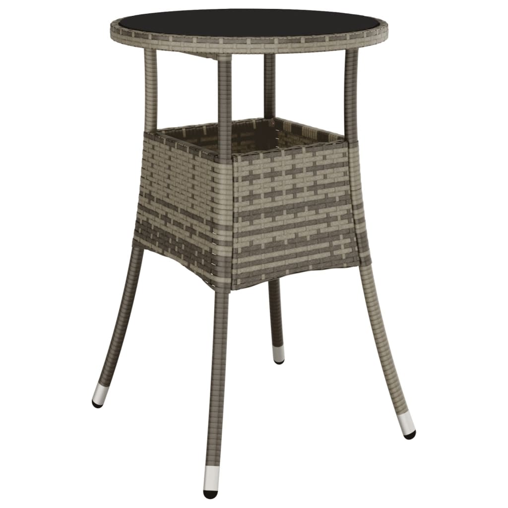 Tuintafel Ø60x75 cm gehard glas en poly rattan grijs - AllerleiShop