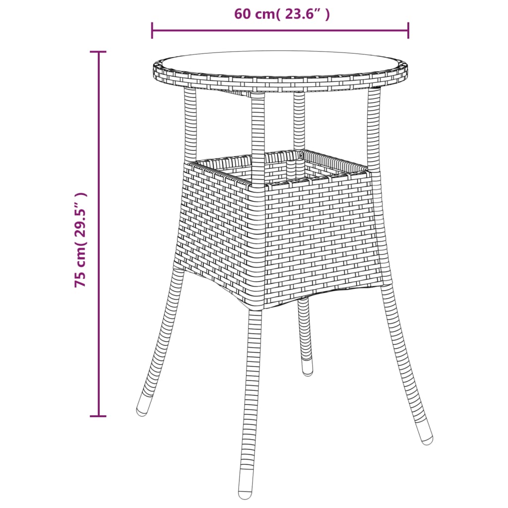 Tuintafel Ø60x75 cm gehard glas en poly rattan grijs - AllerleiShop