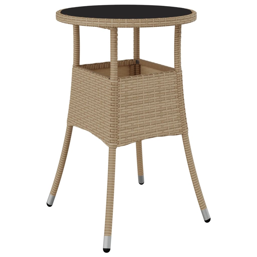 Tuintafel Ø60x75 cm gehard glas en poly rattan beige - AllerleiShop