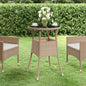 Tuintafel Ø60x75 cm gehard glas en poly rattan beige - AllerleiShop