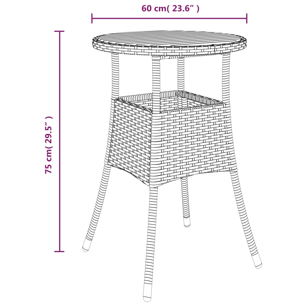 Tuintafel Ø60x75 cm acaciahout en poly rattan zwart - AllerleiShop