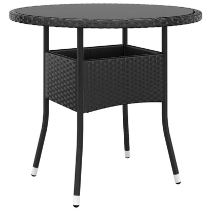 Tuintafel Ø80x75 cm gehard glas en poly rattan zwart - AllerleiShop