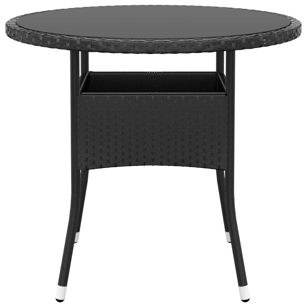 Tuintafel Ø80x75 cm gehard glas en poly rattan zwart - AllerleiShop