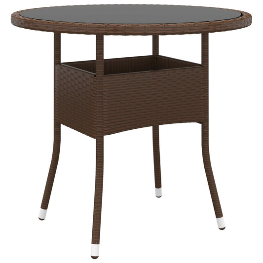 Tuintafel Ø80x75 cm gehard glas en poly rattan bruin - AllerleiShop