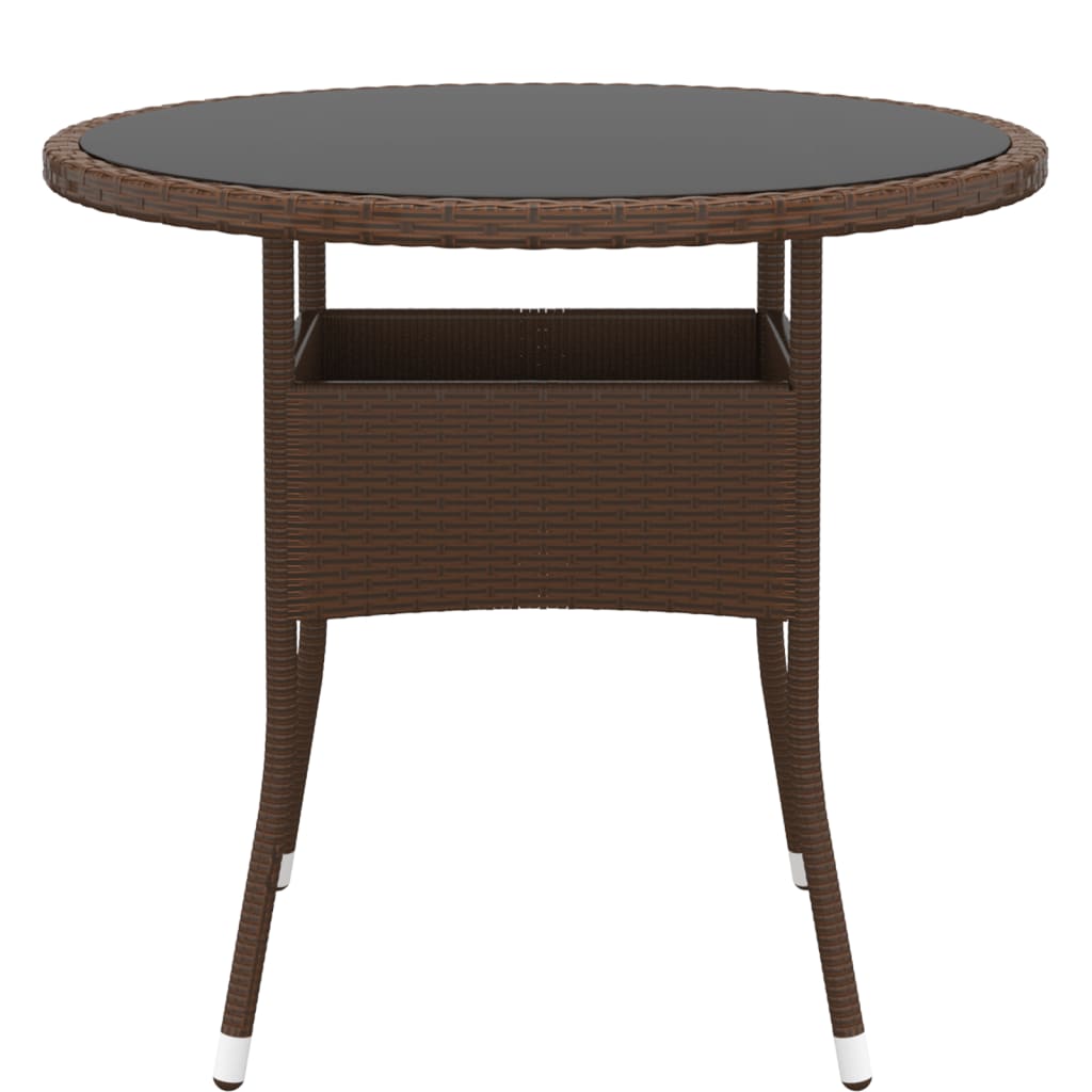 Tuintafel Ø80x75 cm gehard glas en poly rattan bruin - AllerleiShop