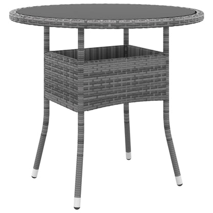 Tuintafel Ø80x75 cm gehard glas en poly rattan grijs - AllerleiShop