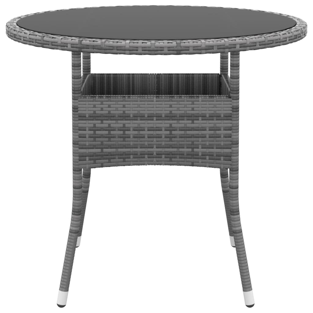 Tuintafel Ø80x75 cm gehard glas en poly rattan grijs - AllerleiShop