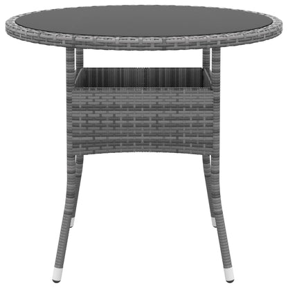 Tuintafel Ø80x75 cm gehard glas en poly rattan grijs - AllerleiShop