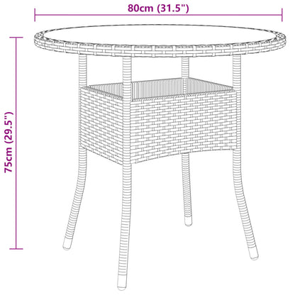 Tuintafel Ø80x75 cm gehard glas en poly rattan grijs - AllerleiShop