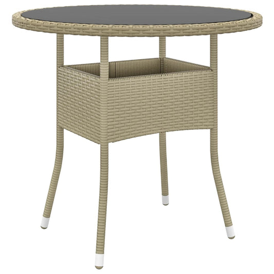 Tuintafel Ø80x75 cm gehard glas en poly rattan beige - AllerleiShop