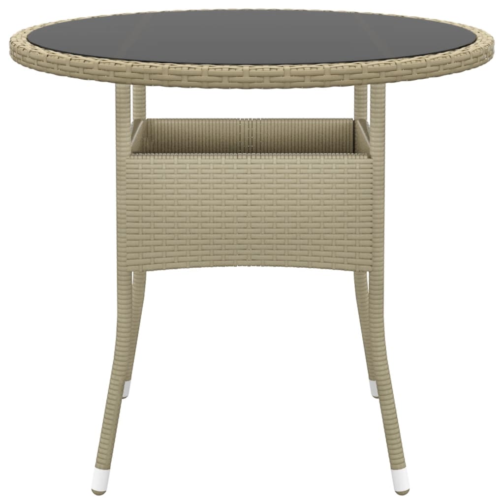 Tuintafel Ø80x75 cm gehard glas en poly rattan beige - AllerleiShop