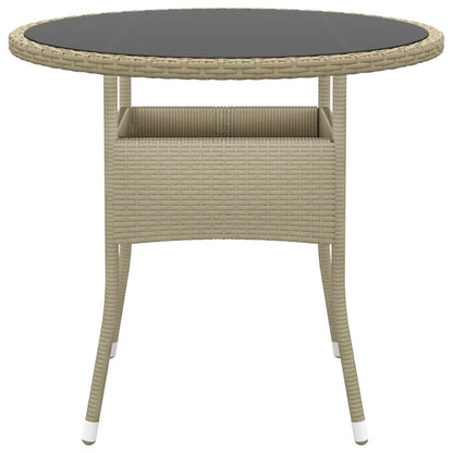 Tuintafel Ø80x75 cm gehard glas en poly rattan beige - AllerleiShop