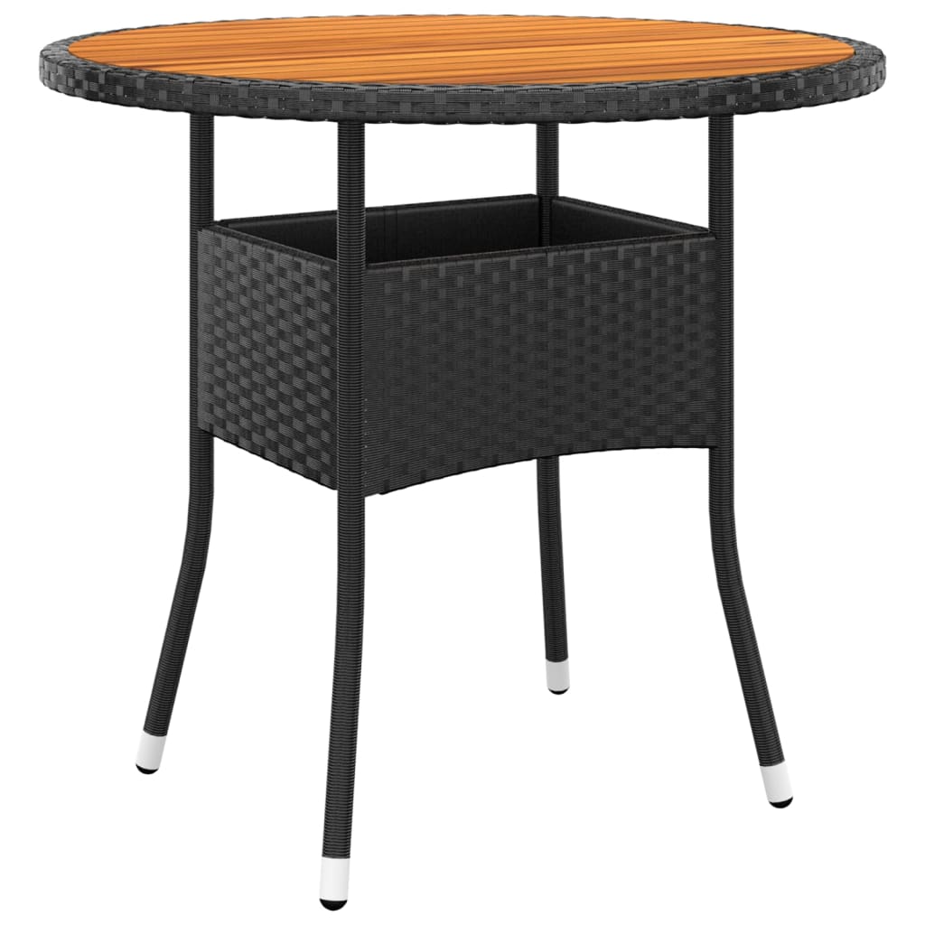 Tuintafel Ø80x75 cm acaciahout en poly rattan zwart - AllerleiShop