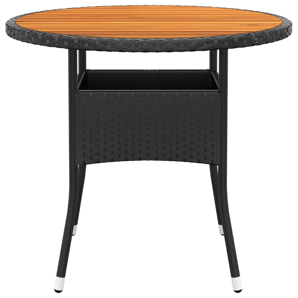 Tuintafel Ø80x75 cm acaciahout en poly rattan zwart - AllerleiShop