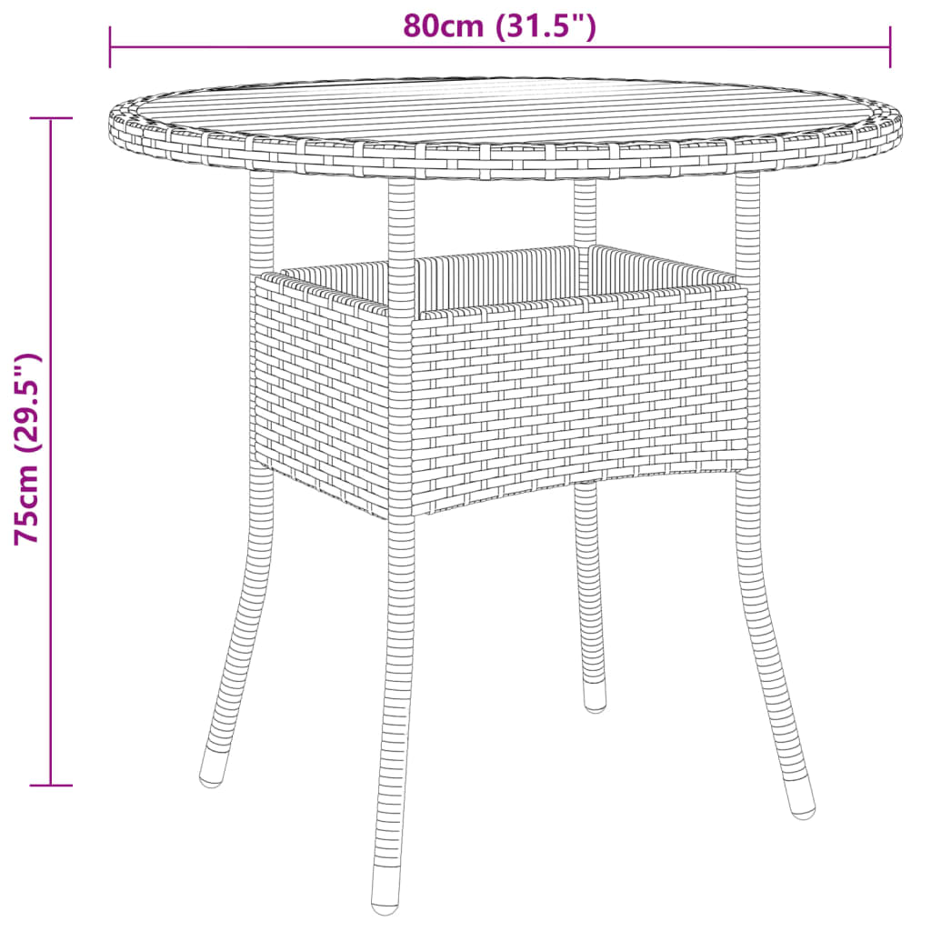 Tuintafel Ø80x75 cm acaciahout en poly rattan zwart - AllerleiShop