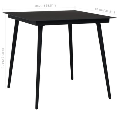 Tuintafel 80x80x74 cm staal en glas zwart - AllerleiShop