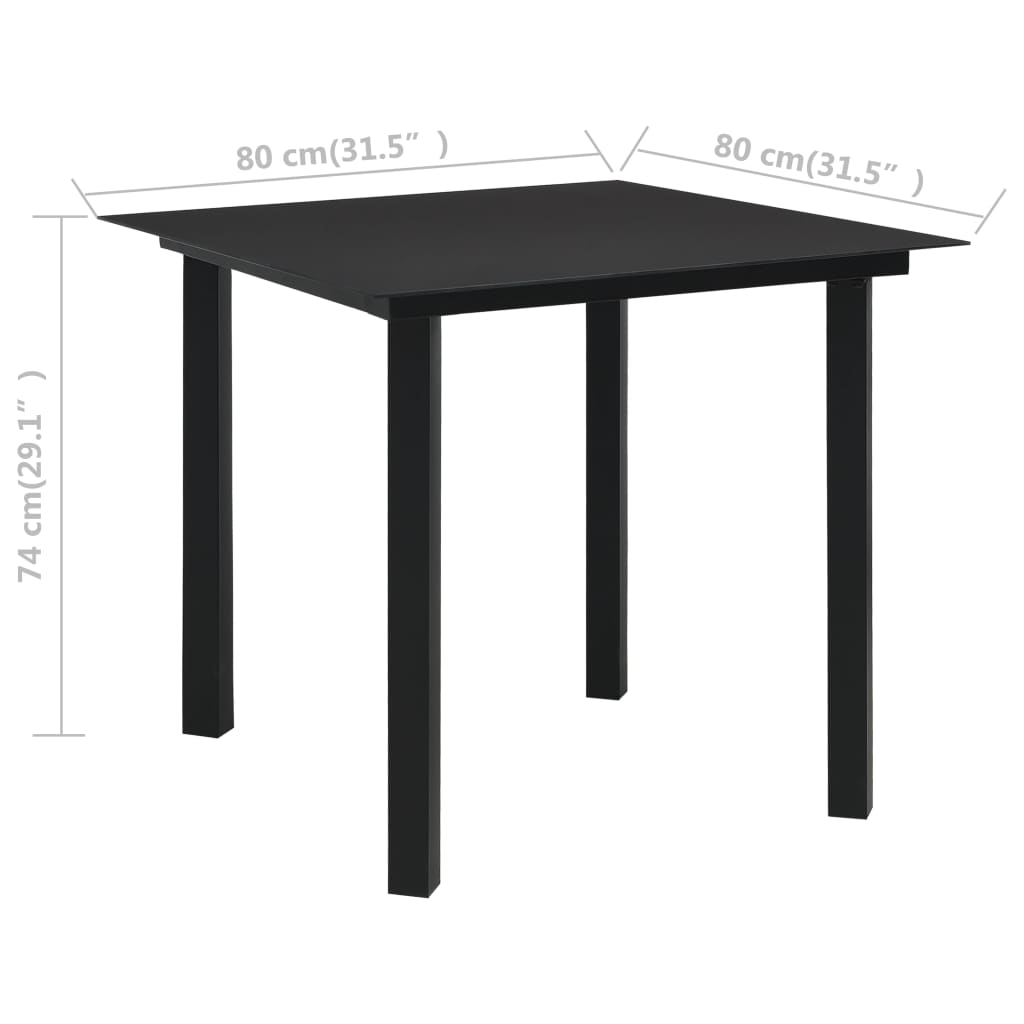 Tuintafel 80x80x74 cm staal en glas zwart - AllerleiShop