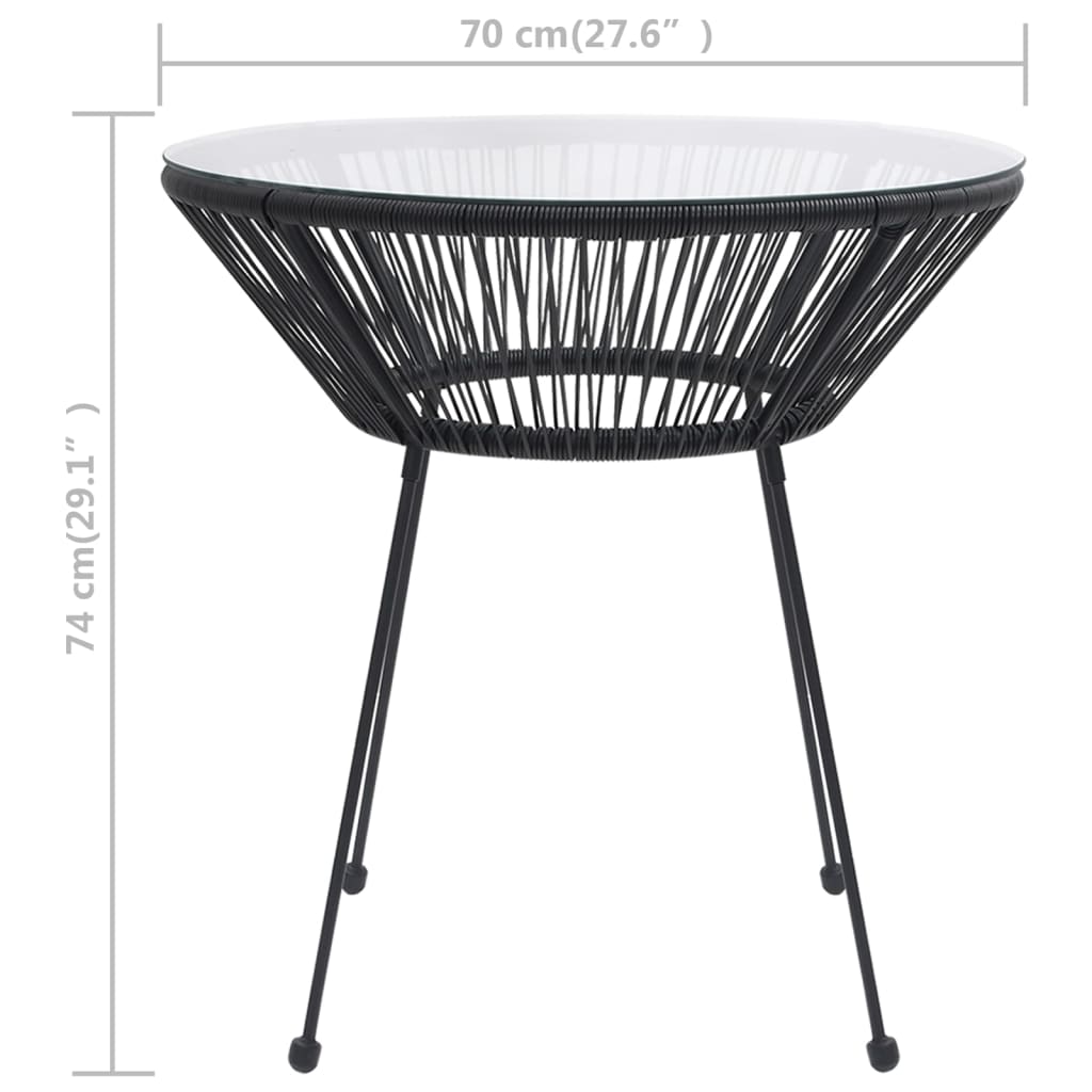 Tuintafel Ø70x74 cm rattan en glas zwart - AllerleiShop