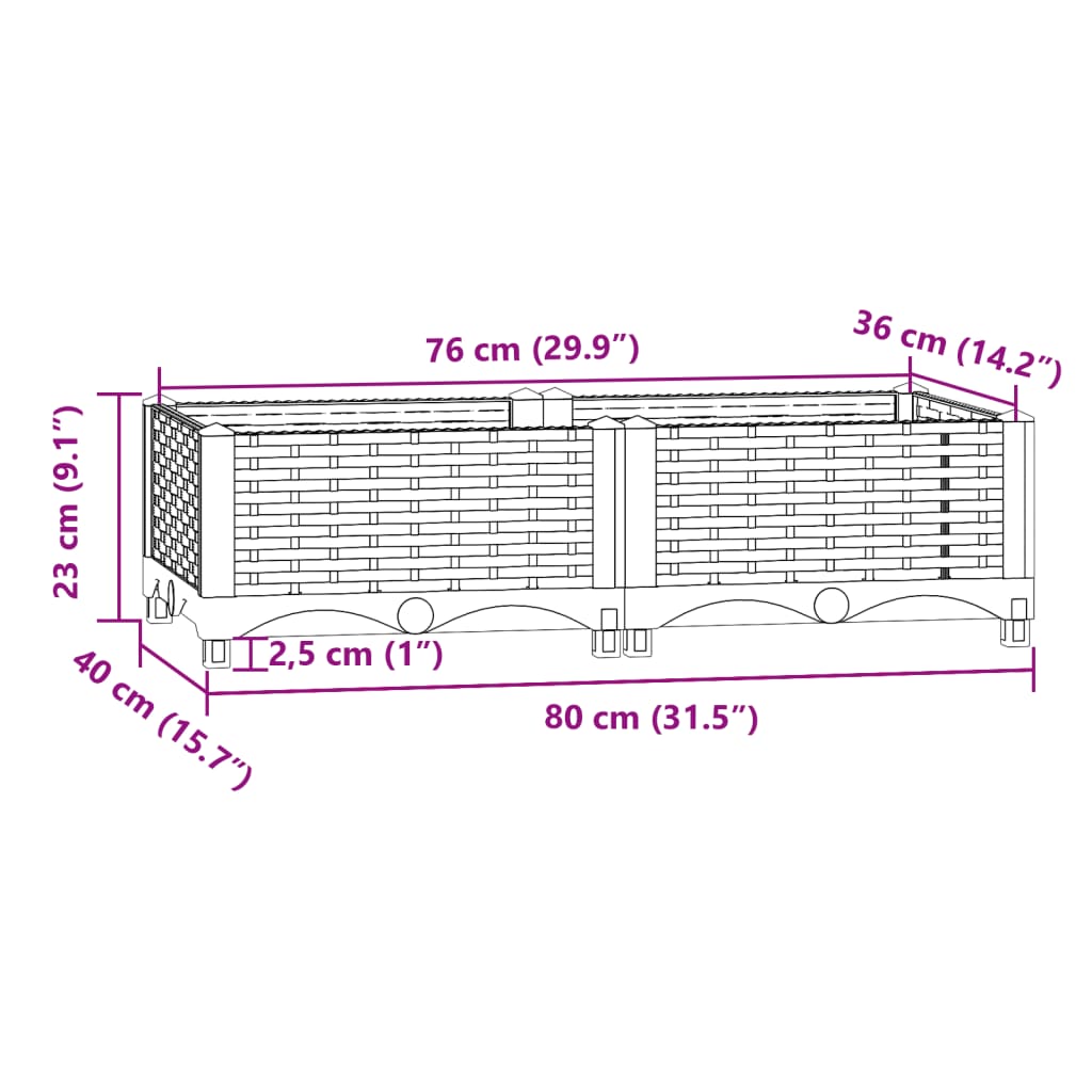 Plantenbak verhoogd 80x40x23 cm polypropyleen - AllerleiShop