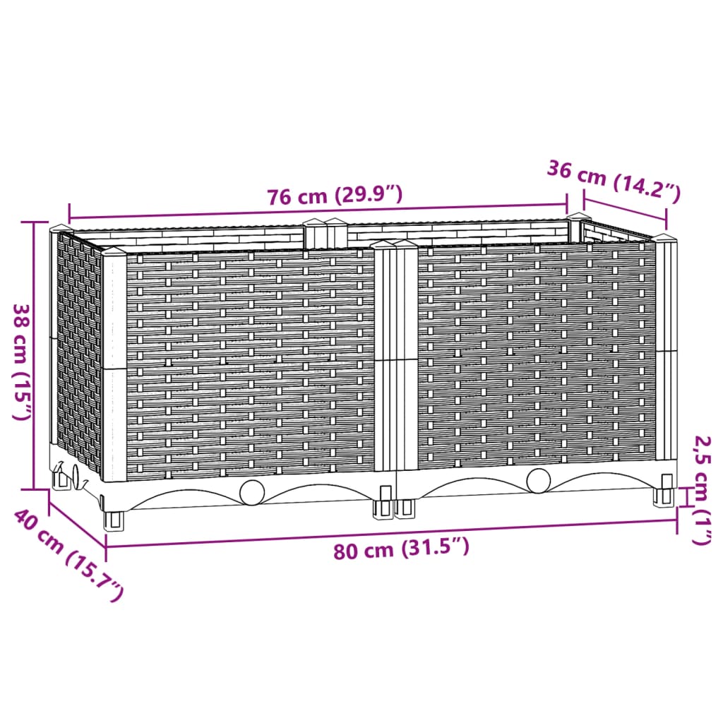 Plantenbak verhoogd 80x40x38 cm polypropyleen - AllerleiShop