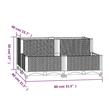 Plantenbak verhoogd 80x80x38 cm polypropyleen - AllerleiShop