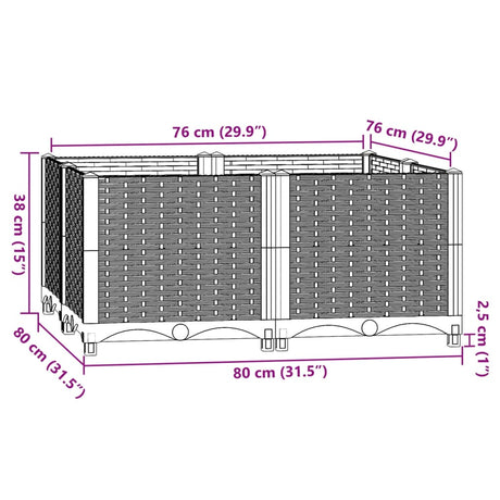 Plantenbak verhoogd 80x80x38 cm polypropyleen - AllerleiShop