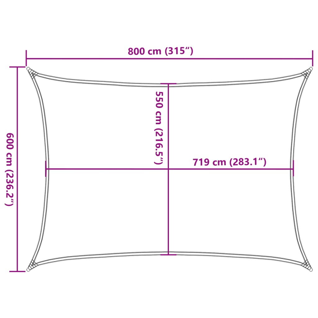 Zonnezeil 160 g/m² 6x8 m HDPE wit