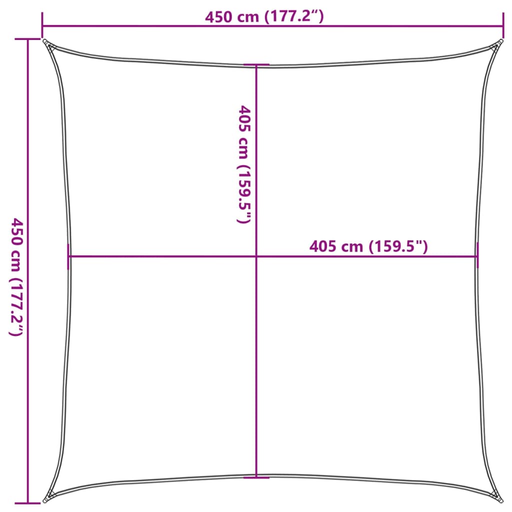 Zonnezeil 160 g/m² vierkant 4,5x4,5 m HDPE geel