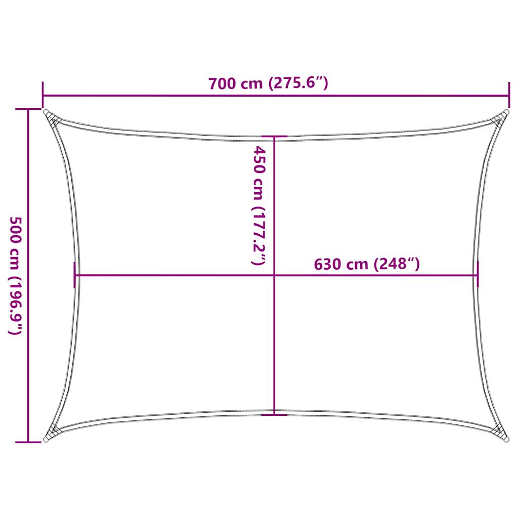 Zonnezeil 160 g/m² rechthoekig 5x7 m HDPE geel