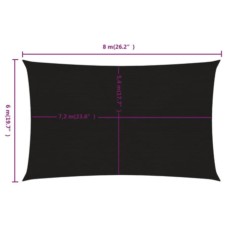 Zonnezeil 160 g/m² rechthoekig 6x8 m HDPE zwart - AllerleiShop