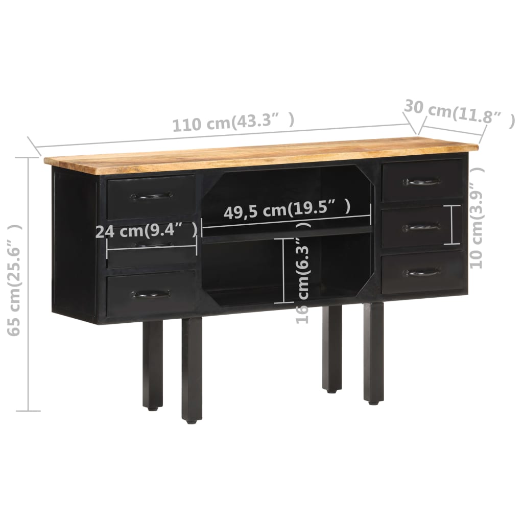 Dressoir 110x30x65 cm massief ruw mangohout en staal - AllerleiShop