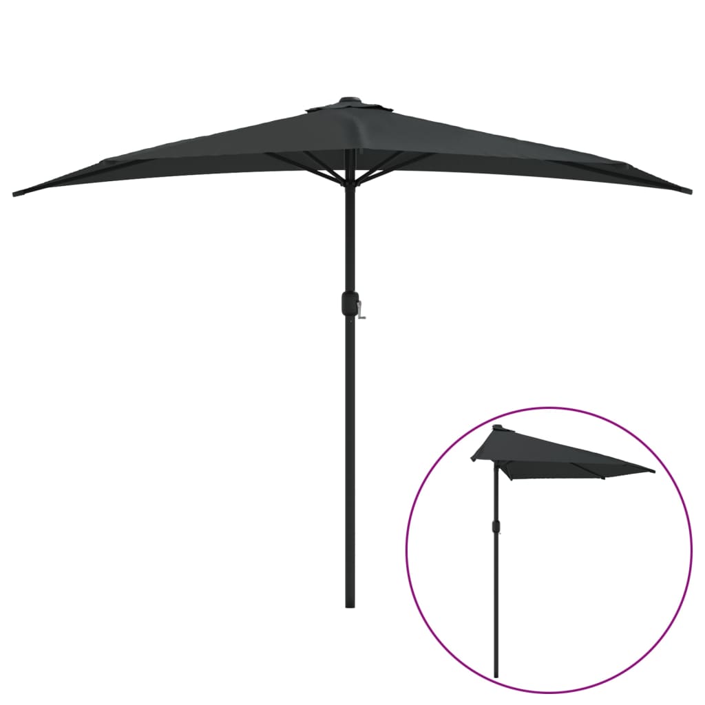 Balkonparasol half met aluminium paal 300x155x223 cm zwart - AllerleiShop