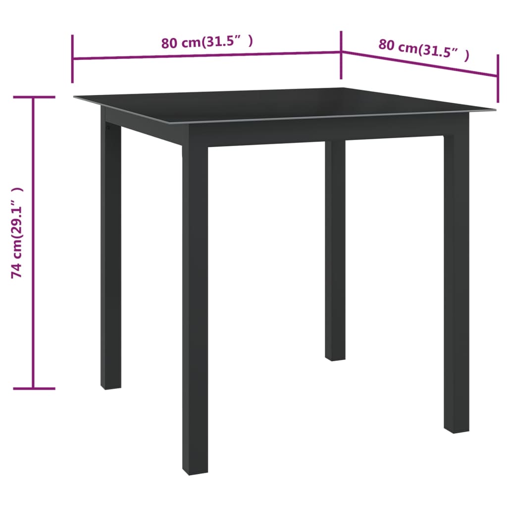 Tuintafel 80x80x74 cm aluminium en glas zwart - AllerleiShop