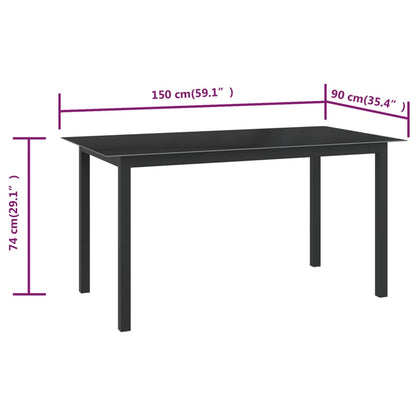 Tuintafel 150x90x74 cm aluminium en glas zwart - AllerleiShop