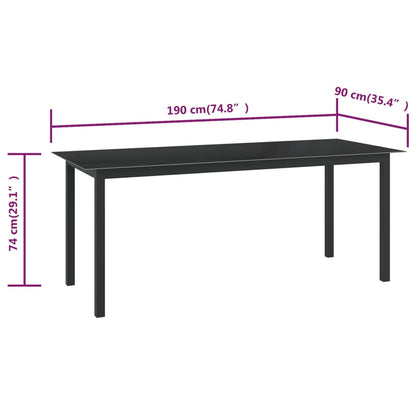 Tuintafel 190x90x74 cm aluminium en glas zwart - AllerleiShop