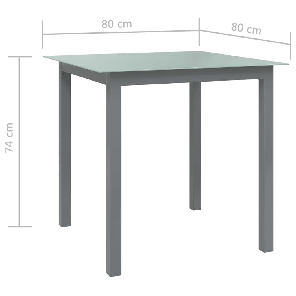 Tuintafel 80x80x74 cm aluminium en glas lichtgrijs - AllerleiShop