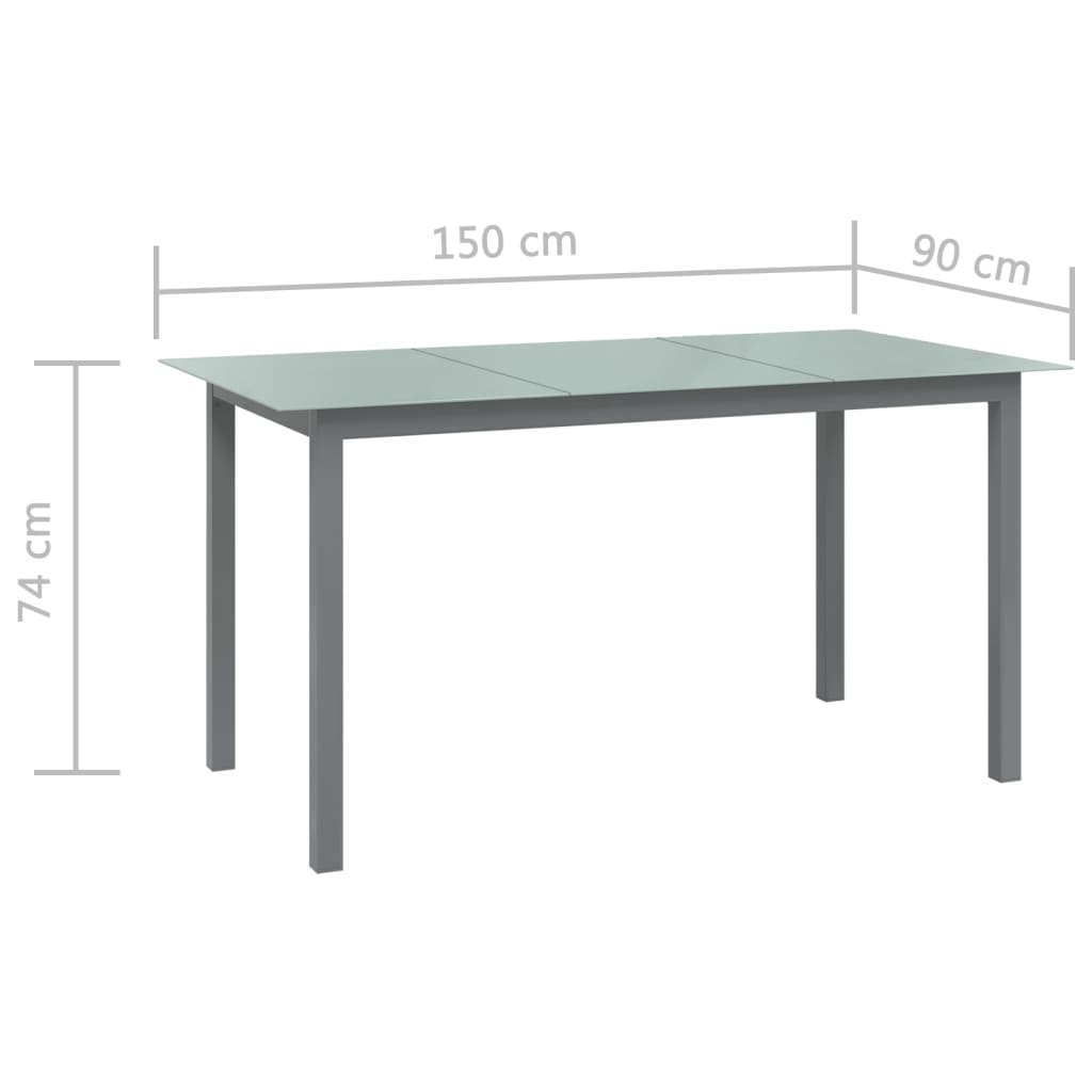 Tuintafel 150x90x74 cm aluminium en glas lichtgrijs - AllerleiShop