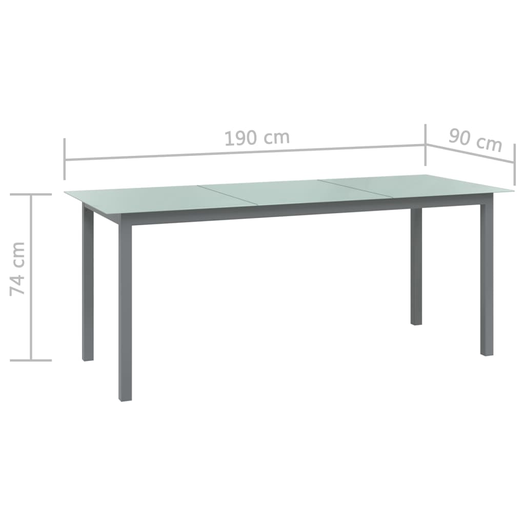 Tuintafel 190x90x74 cm aluminium en glas lichtgrijs - AllerleiShop