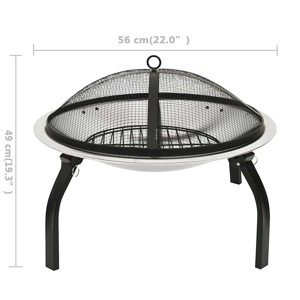 Vuurschaal en barbecue 2-in-1 met pook 56x56x49 cm rvs