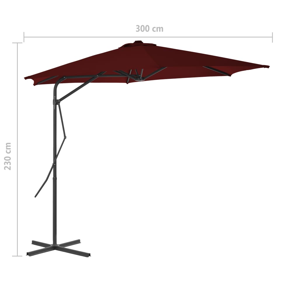 Parasol met stalen paal 300x230 cm bordeauxrood - AllerleiShop