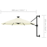 Wandparasol met LED's en metalen paal 300 cm zandkleurig - AllerleiShop