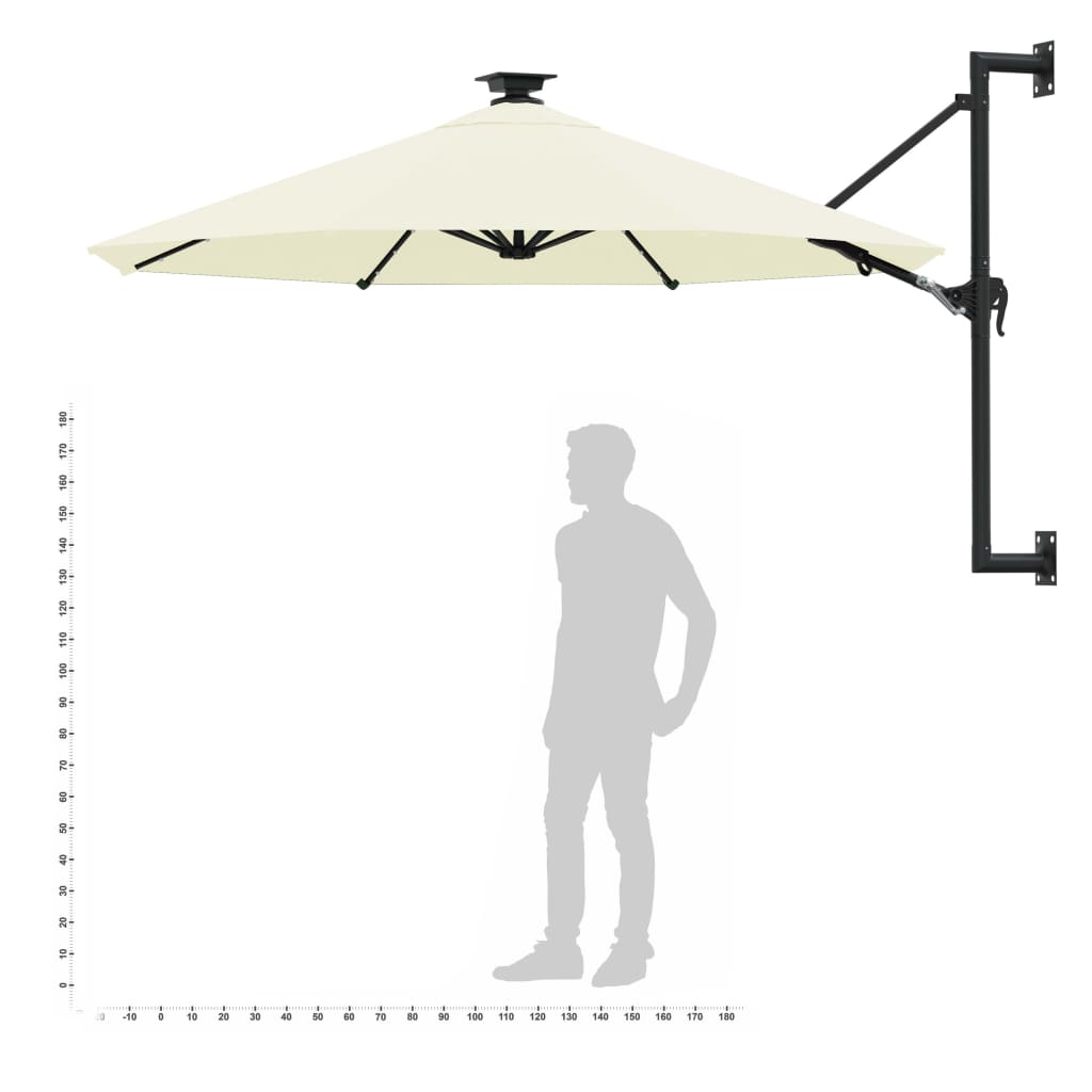 Wandparasol met LED's en metalen paal 300 cm zandkleurig - AllerleiShop