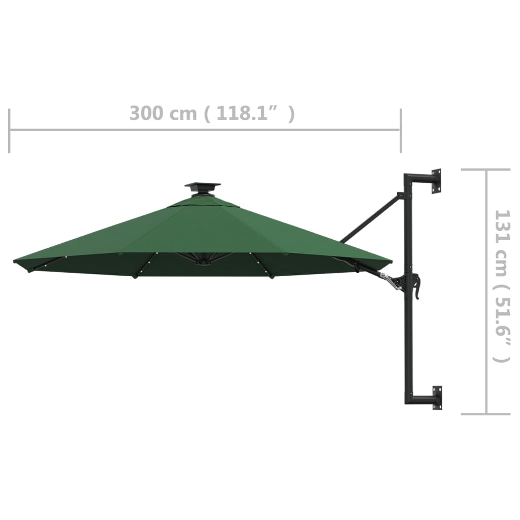 Wandparasol met LED's 300 cm groen - AllerleiShop