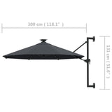 Wandparasol met LED's en metalen paal 300 cm antracietkleurig - AllerleiShop