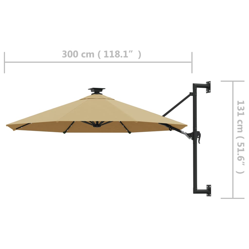 Wandparasol met LED's 300 cm taupe - AllerleiShop