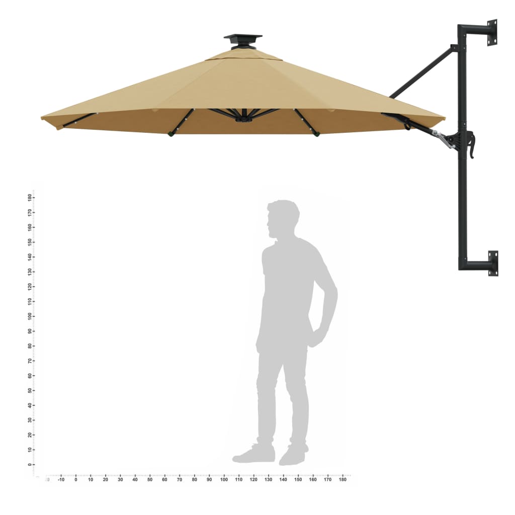 Wandparasol met LED's 300 cm taupe - AllerleiShop