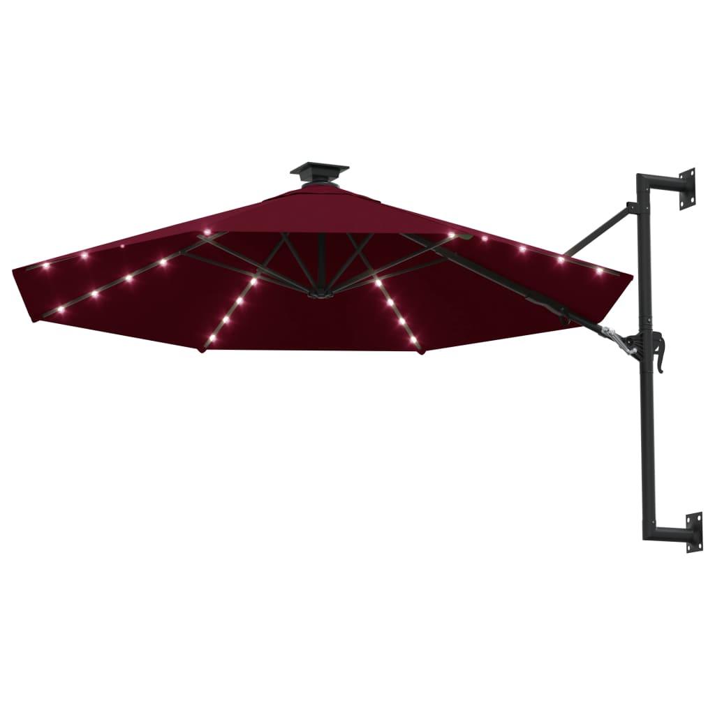 Wandparasol met LED's 300 cm bordeauxrood - AllerleiShop