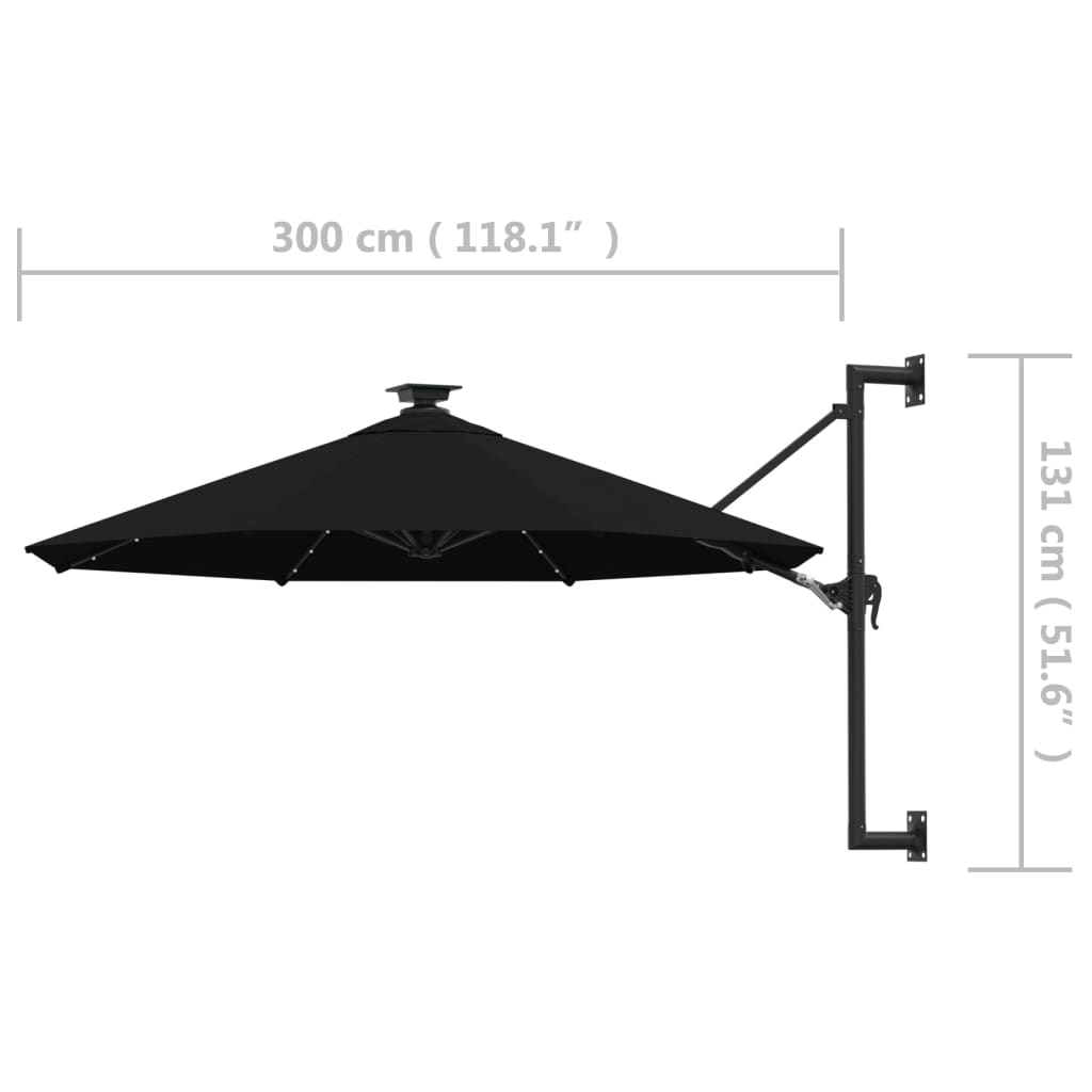 Wandparasol met LED's 300 cm zwart - AllerleiShop