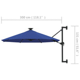 Wandparasol met LED's 300 cm blauw - AllerleiShop